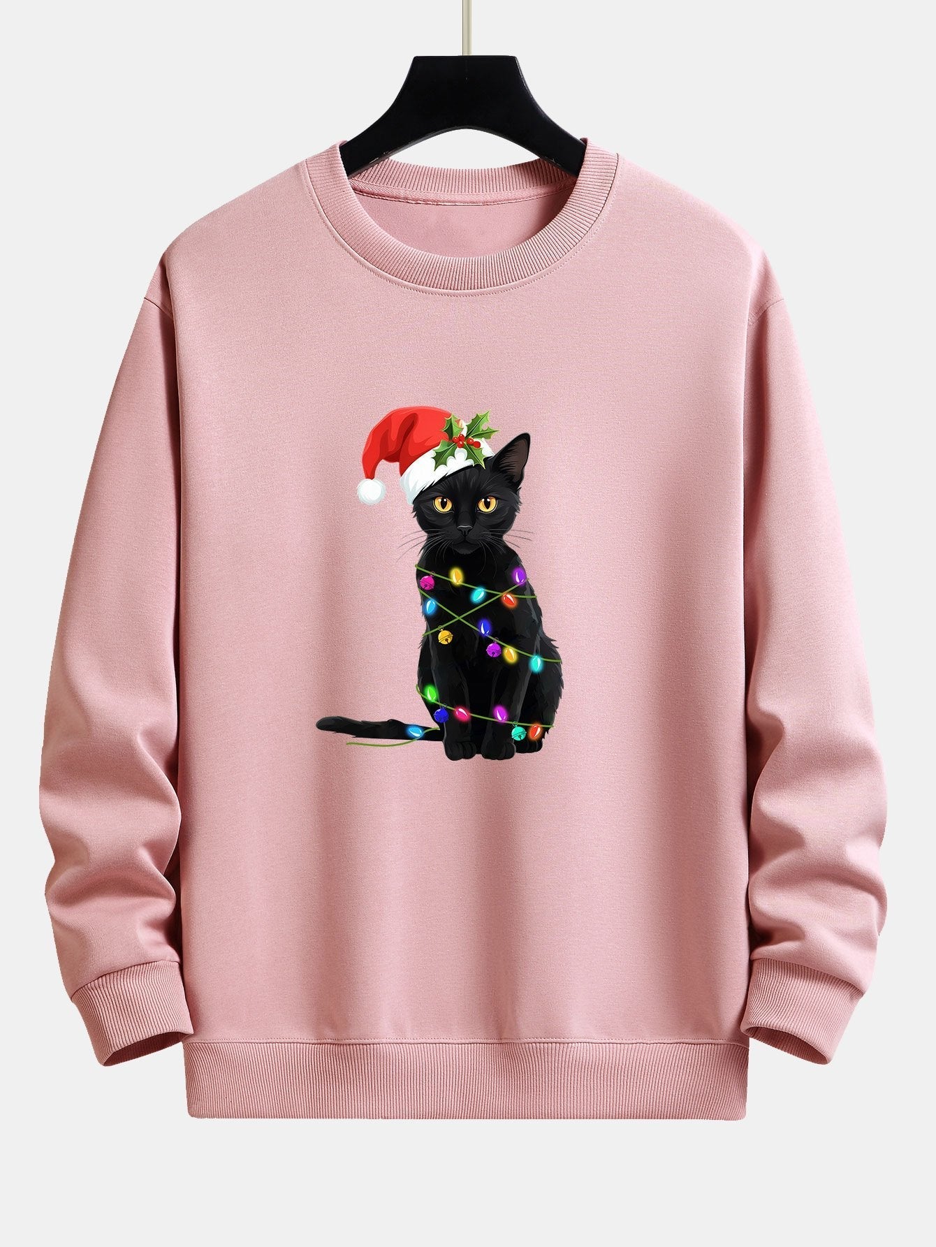 Christmas Lights Cat Print Relax Fit Sweatshirt