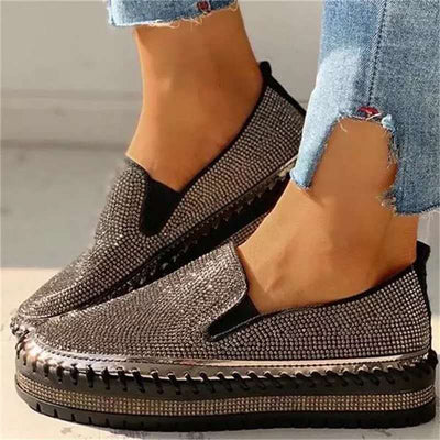 Liveli - Women Rhinestone Platform Breathable Slip-on Shoes
