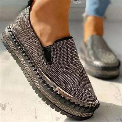 Liveli - Women Rhinestone Platform Breathable Slip-on Shoes