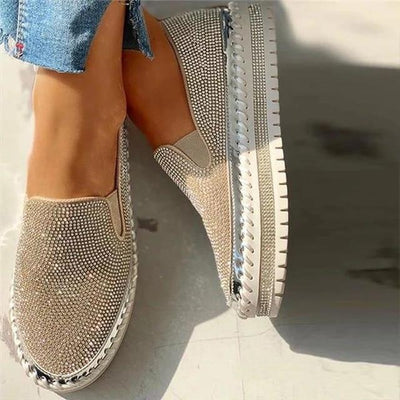 Liveli - Women Rhinestone Platform Breathable Slip-on Shoes