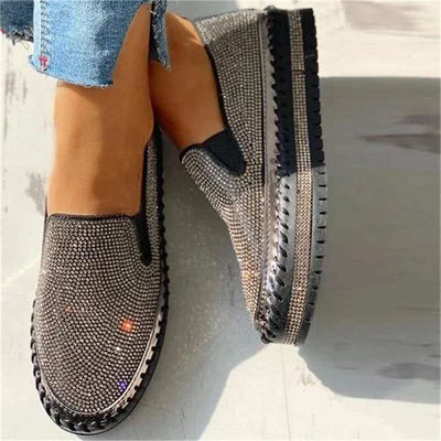 Liveli - Women Rhinestone Platform Breathable Slip-on Shoes