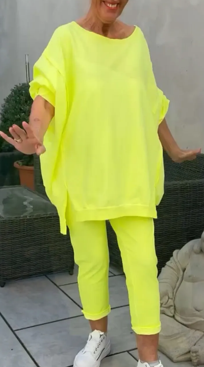 ⏳Limited time 50% off💥🥰 Round neck with slit. Fluorescent leisure suit for women