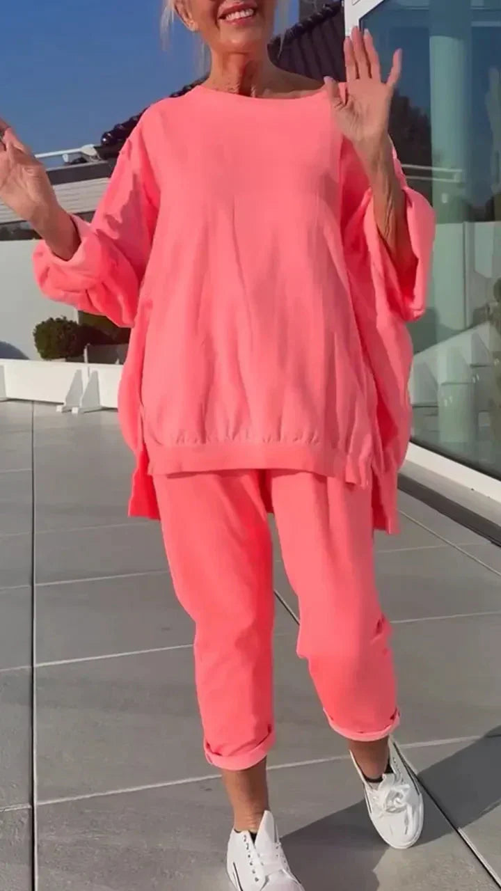 ⏳Limited time 50% off💥🥰 Round neck with slit. Fluorescent leisure suit for women