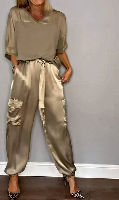 AMELIA | Komplette zweiteilige Bluse und schicke Cargohose