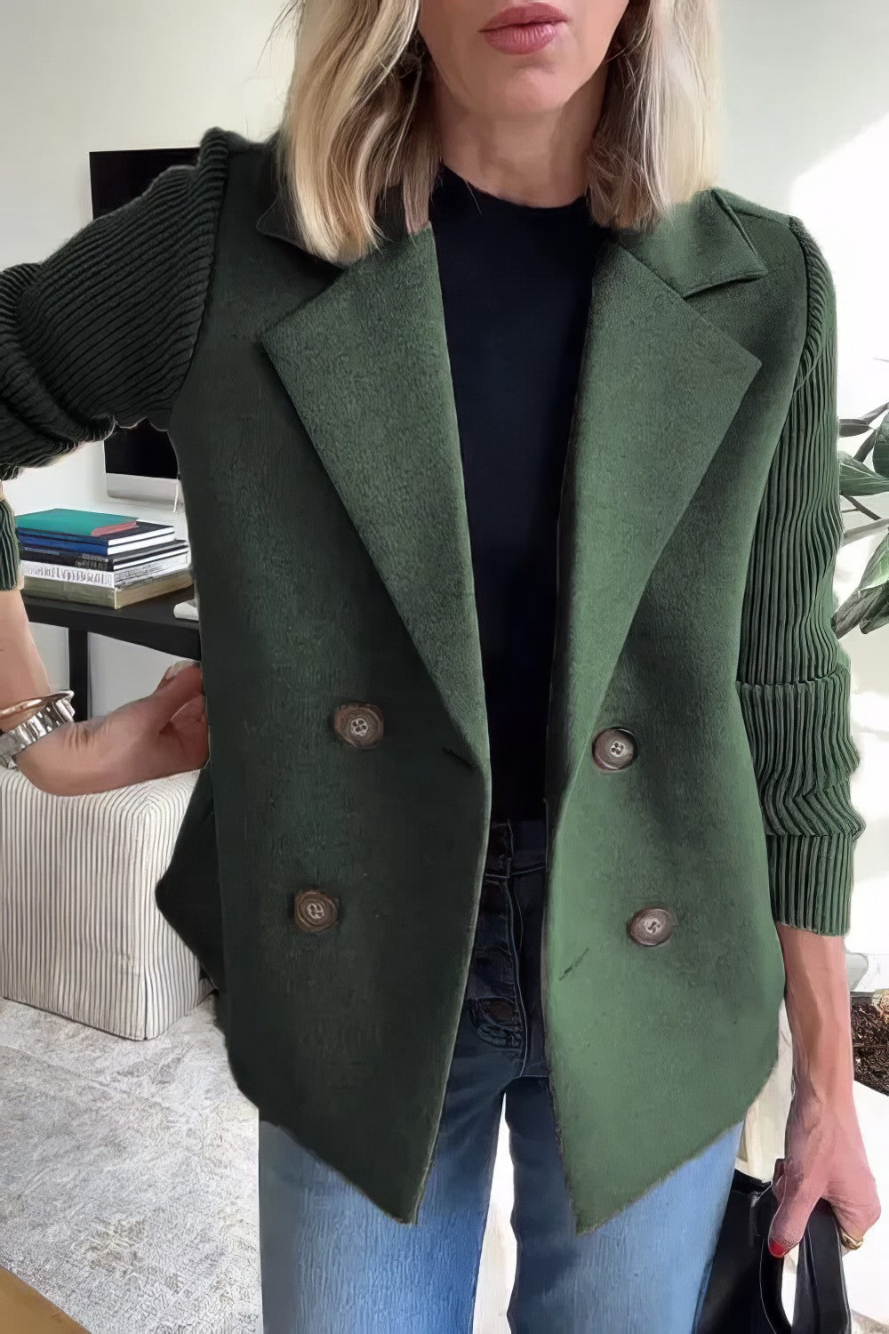 CLAIRE | Langer Cardigan mit Patchwork-Ärmeln, trendig und schick