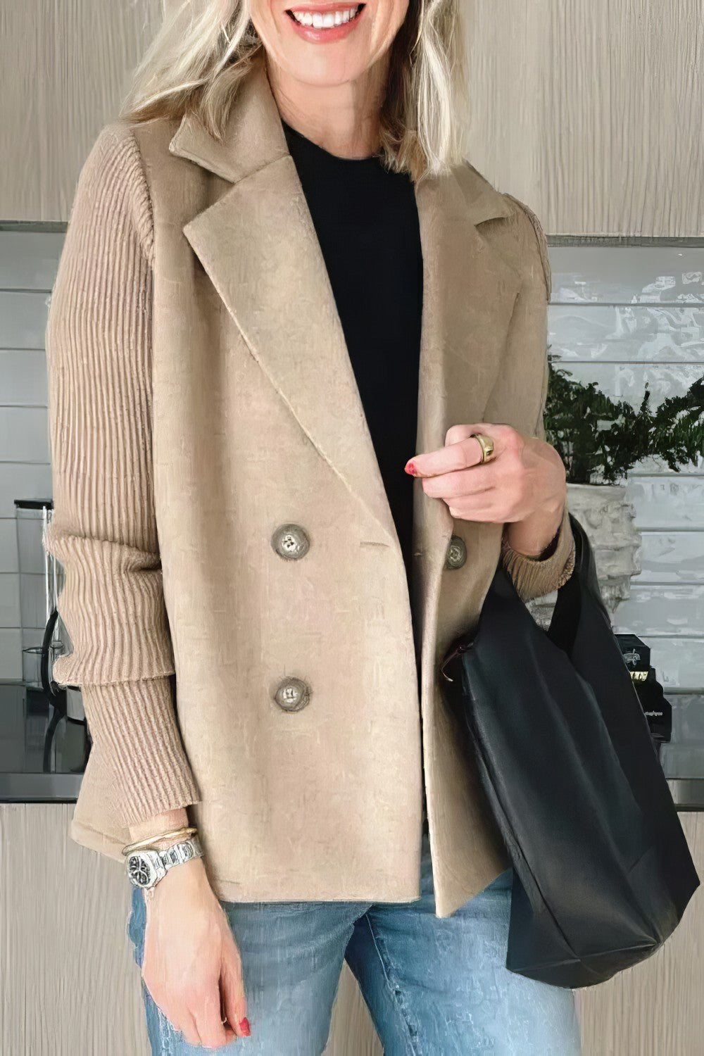 CLAIRE | Langer Cardigan mit Patchwork-Ärmeln, trendig und schick