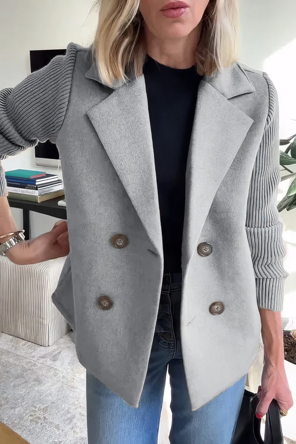 CLAIRE | Langer Cardigan mit Patchwork-Ärmeln, trendig und schick